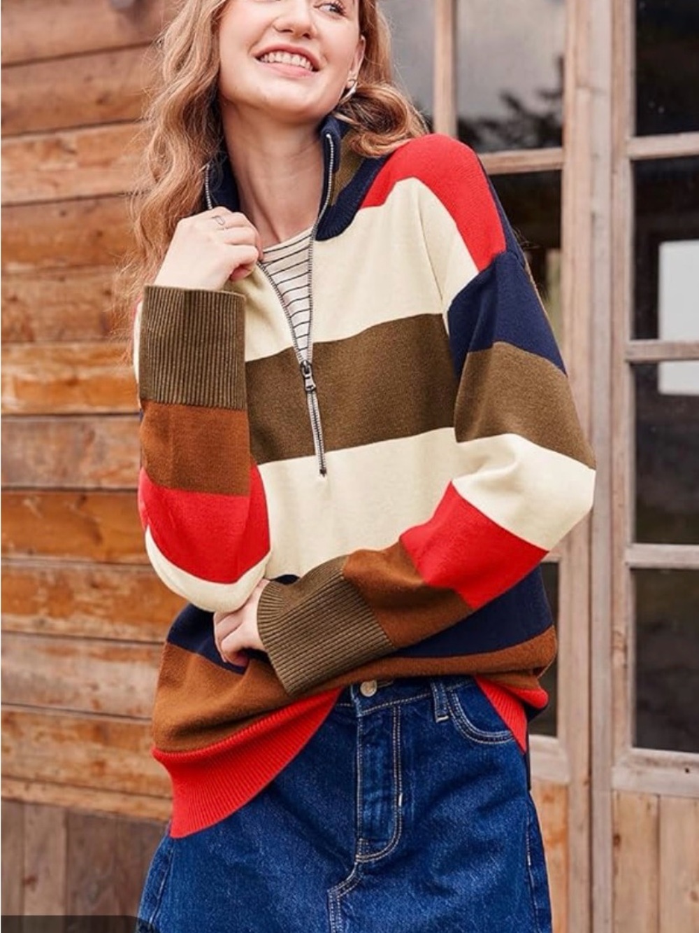 🩷 Women’s M Striped Half-Zip Sweater Pullover - Multicolor Free People lookalike